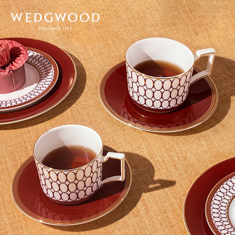 奥本 WEDGWOOD威基伍德2杯2碟骨瓷欧式小奢华咖啡杯套装 金粉年华鎏金红（单位：组）