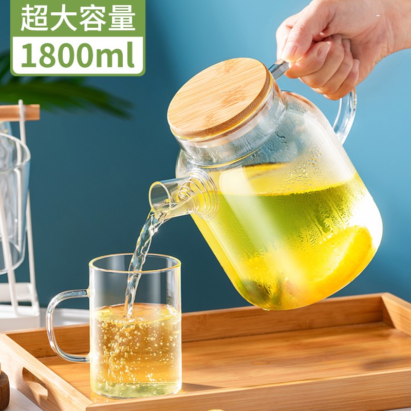 天喜(TIANXI)TBL265-1800 玻璃杯大容量凉水壶竹盖1800ml（个）