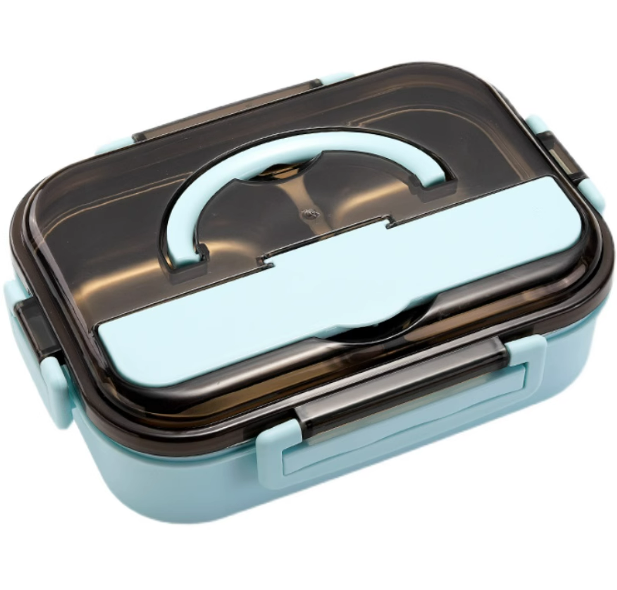 得力达 304不锈钢保温加深饭盒1300ml天蓝色两格+餐具(单位：个)