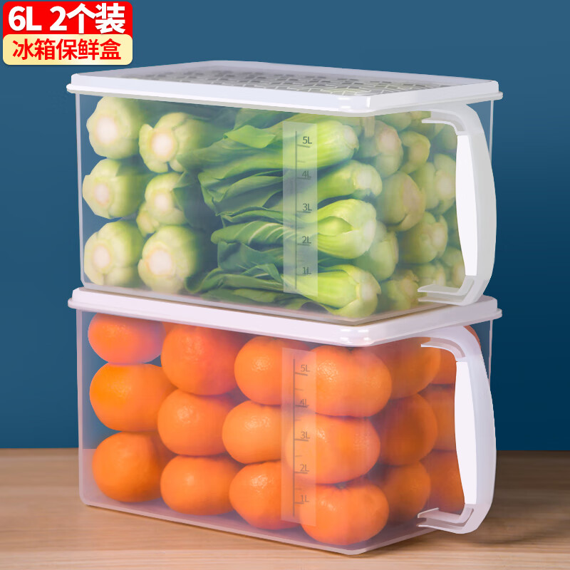 禧天龙冰箱保鲜盒食品级冰箱收纳盒密封盒蔬菜水果冷冻盒大号 6L 2个(个)