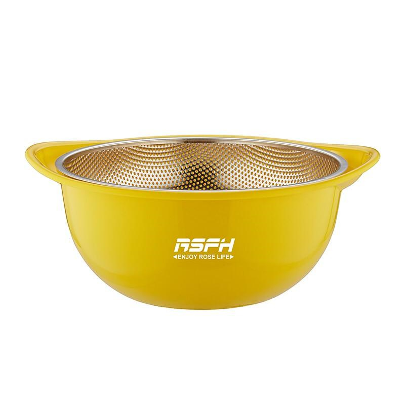 乐仕菲斯（RSFH）不锈钢可洗米洗菜淘米盛放等用途28CM，妙彩两件套多用盆RS260T黄色（套）