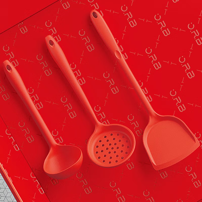 欧锐铂 东方红韵-硅胶铲勺三件套 厨房DIY/小工具 硅胶厨具套装ORB-699（单位：套）