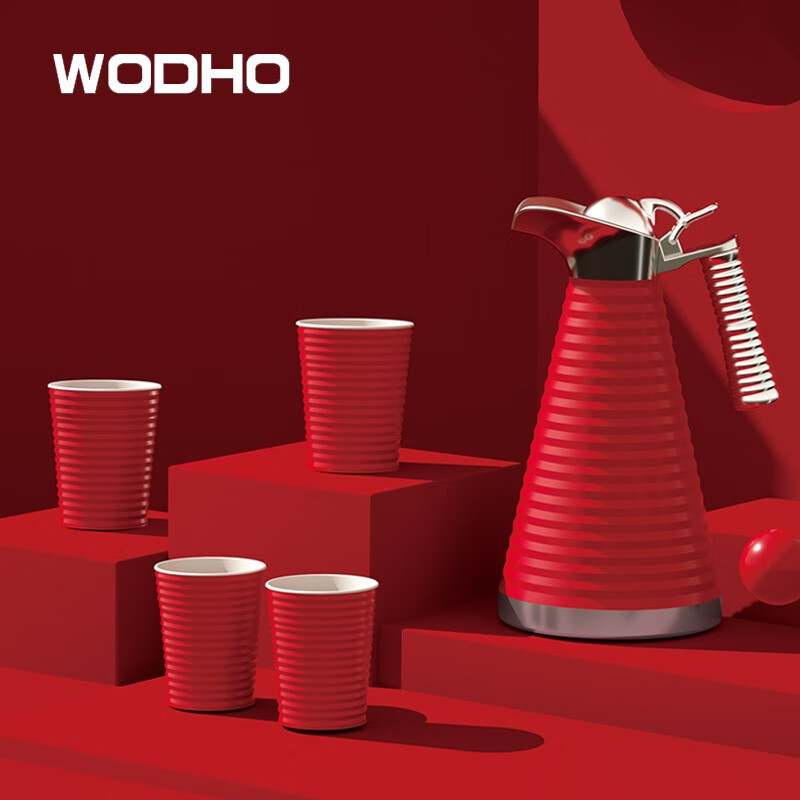 万德霍WODHOWDH-G0220509波尔多红套装水壶 1300ml/300ml一壶四杯304不锈钢/陶瓷（个）