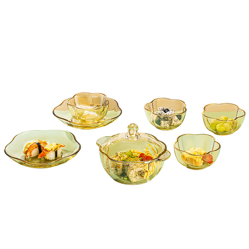 可美瑞特 前程似锦黄色玻璃煲盘子碗七件套 YTBLB/L7厨具套装(单位：套)