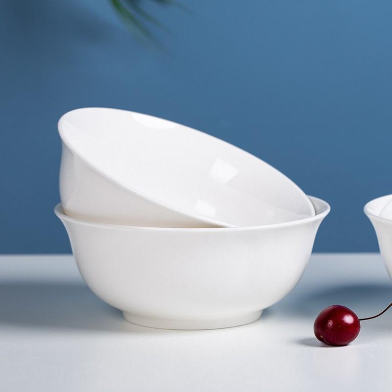 浩雅 景德镇陶瓷面碗6英寸大碗 陶瓷饭碗汤碗4件套装 纯白(套)