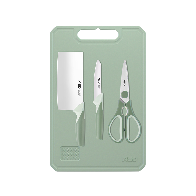爱仕达ASD 厨房工具RDG04X1TG 刀具四件套切片刀+水果刀+剪刀+菜板（单位：套）绿色