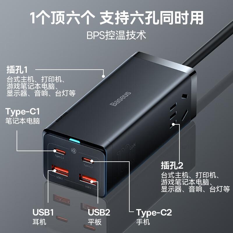 倍思 插线板 100W氮化镓电竞插座 TYPE-C+USB（2A2C）（个）