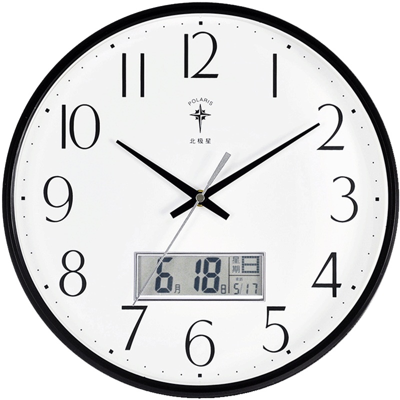 北极星 6816 15英寸客厅挂钟现代万年历钟表创意石英钟黑色（个）