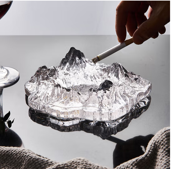 国产烟灰缸防飞灰日式冰川玻璃创意办公室茶几装饰摆件 富士山16cm烟灰缸(单位：个)