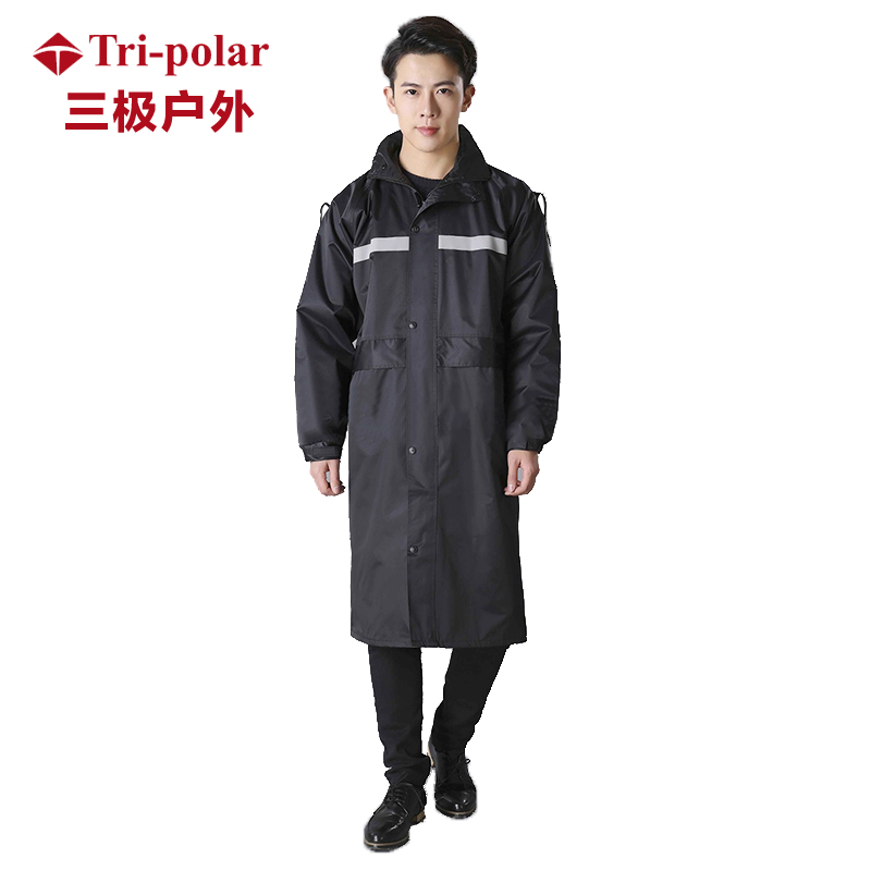 三极户外（Tri－polar） TP1673户外加厚连体加长款黑色单人时尚成人男风衣雨衣保安执勤防水雨衣（件）