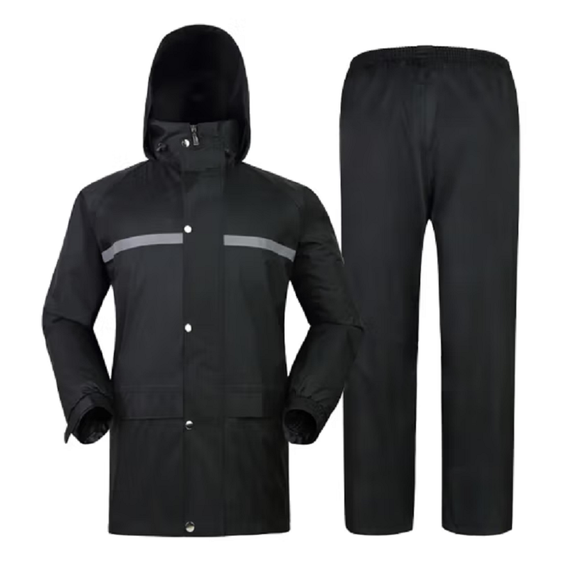 七棵柳黑色 T18 春亚纺涂 PVC双层防水涂层雨衣 M-4XL 6码可选 （套）