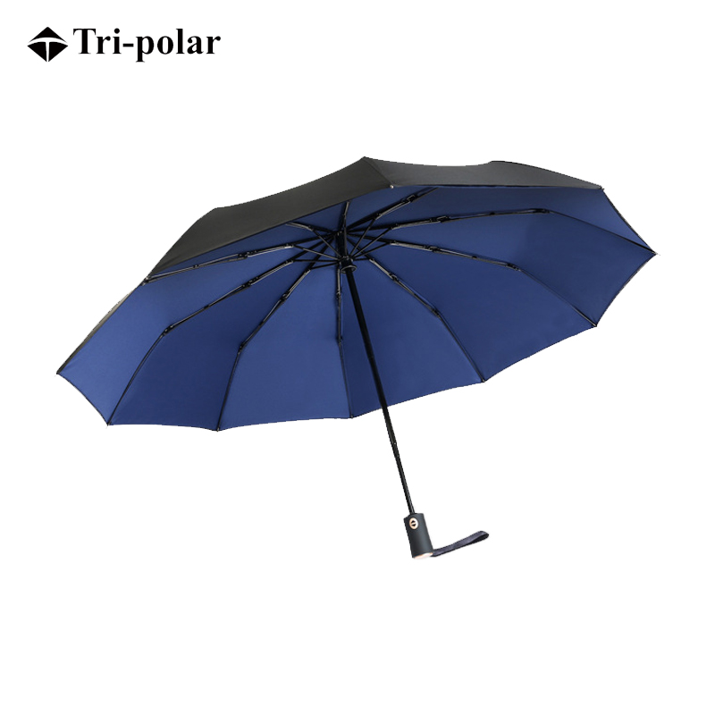 三极户外（Tri－Polar）TP7011雨伞雨衣双层10骨全自动雨伞折叠男女创意商务双人晴雨两用三折伞 藏青色（把）