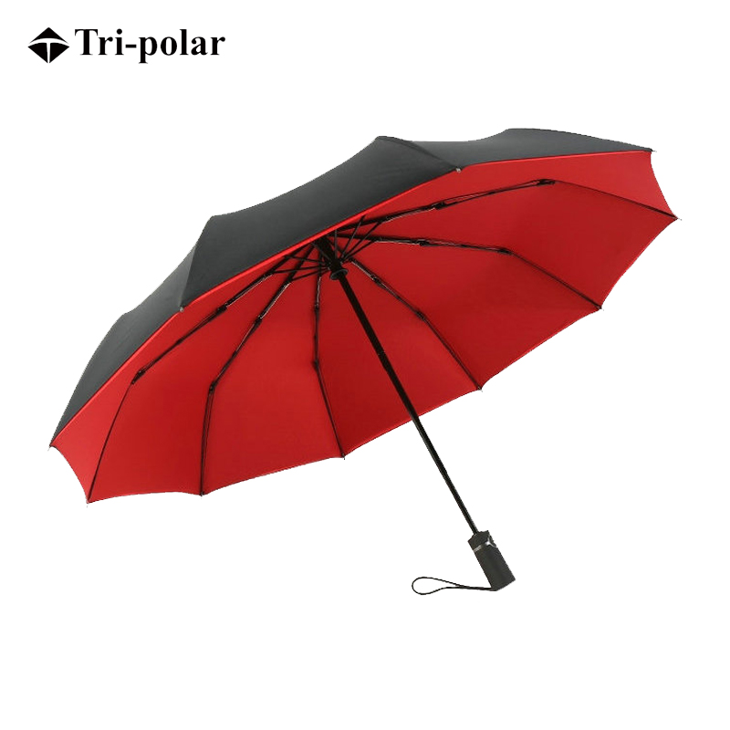 三极户外（Tri－Polar）TP7011雨伞雨衣双层10骨全自动雨伞折叠男女创意商务双人晴雨两用三折伞 红色（把）