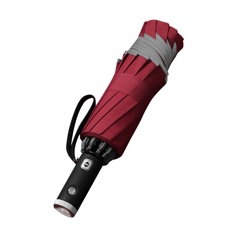 三极户外（Tri－Polar）TP7399全自动反向伞车载反光条折叠晴雨伞手电筒雨伞广告伞 LED灯+碰击布+反光条酒红色（把）