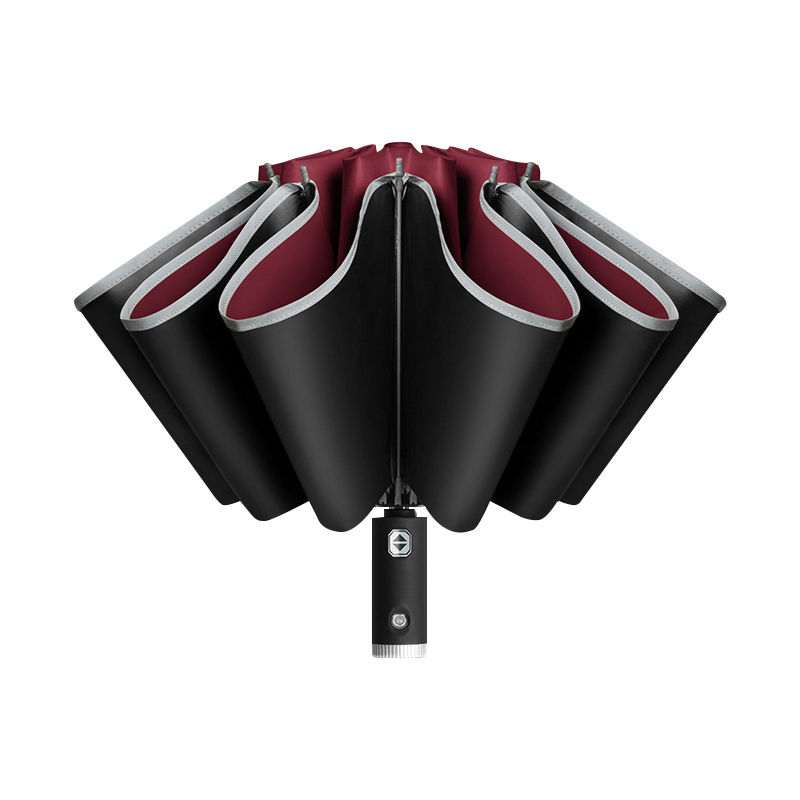 三极户外（Tri－Polar）TP7399全自动反向伞车载反光条折叠晴雨伞手电筒雨伞广告伞 LED灯+黑胶碰击布+反光条酒红色（把）
