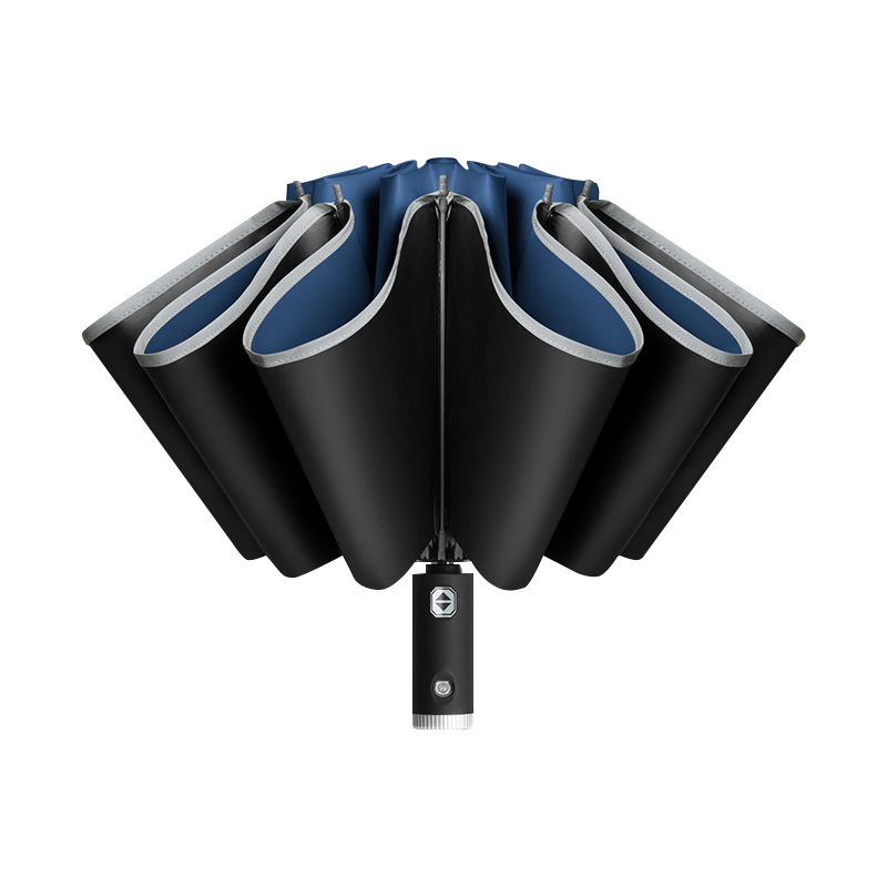 三极户外（Tri－Polar）TP7399全自动反向伞车载反光条折叠晴雨伞手电筒雨伞广告伞 LED灯+黑胶碰击布+反光条藏青色（把）