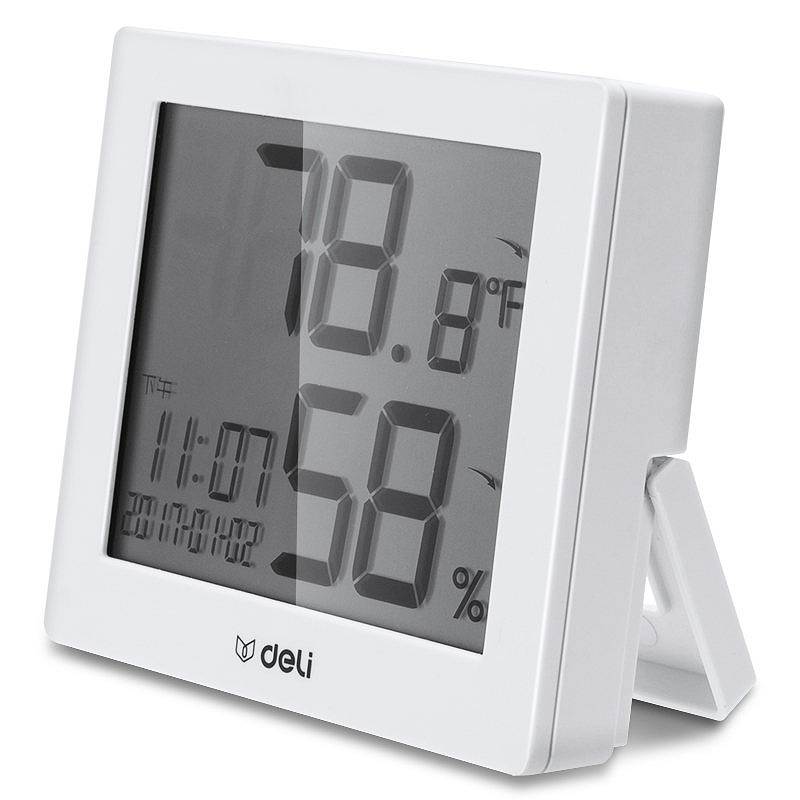 得力（deli）8813 LCD电子温湿度计带闹钟功能电子温湿度计白色(单位：只)