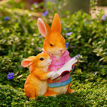 山头林村树脂摆件 花园庭院阳台装饰 幼儿园温馨布置摆设 母子兔看书（件）