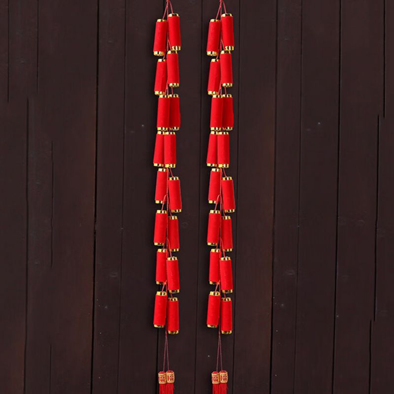 福人福地 春节过年挂饰全红鞭炮串（16头）长度142cm（串）