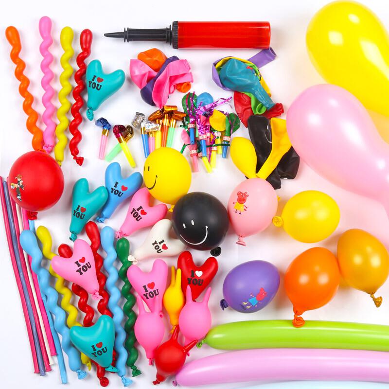 盛世泰堡气球生日装饰心形动物气球含打气筒 100装加厚款（组）