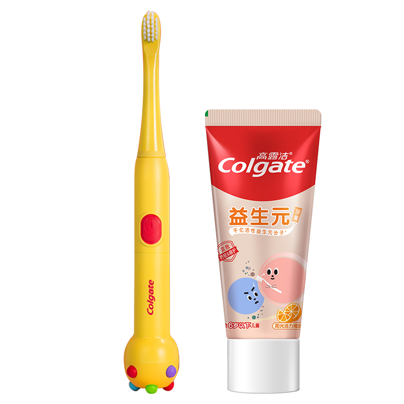 高露洁（Colgate）魔法泡泡Pro互动式电动牙刷 (黄)+儿童益生元牙膏  70g(套)