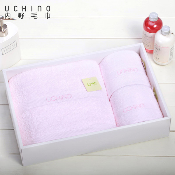 內野HUH35789毛巾礼盒(素色绣字礼盒－2条面巾+1条浴巾)颜色随机(盒)
