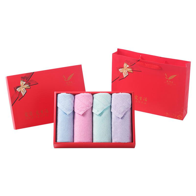 爱竹人 红色礼盒（美容巾*4）粉色/蓝色/绿色/紫色随机发(组)