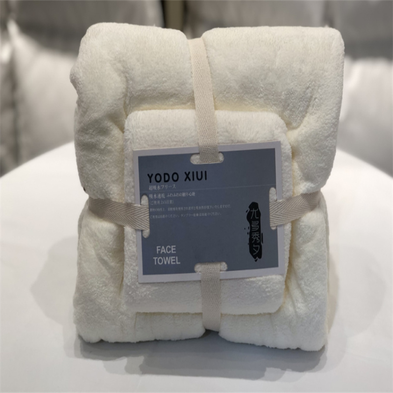 YODO XIUI面巾：35*75 +浴巾：70*140米白珊瑚绒毛巾两件套 法莱绒浴巾毛巾套装 柔软面巾套装（单位：套）