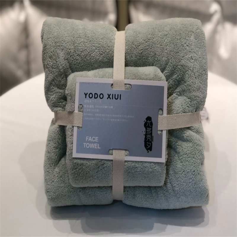 YODO XIUI面巾：35*75 +浴巾：70*140灰色珊瑚绒毛巾两件套 法莱绒浴巾毛巾套装 柔软面巾套装（单位：套）