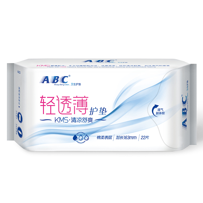 ABC KMS棉柔系列卫生护垫 劲吸163mm*22片（KMS配方）（包）