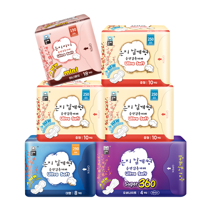 恩芝(Eun jee)纯棉卫生巾日夜组合(6包) 60片女性护理套装韩国进口(盒)