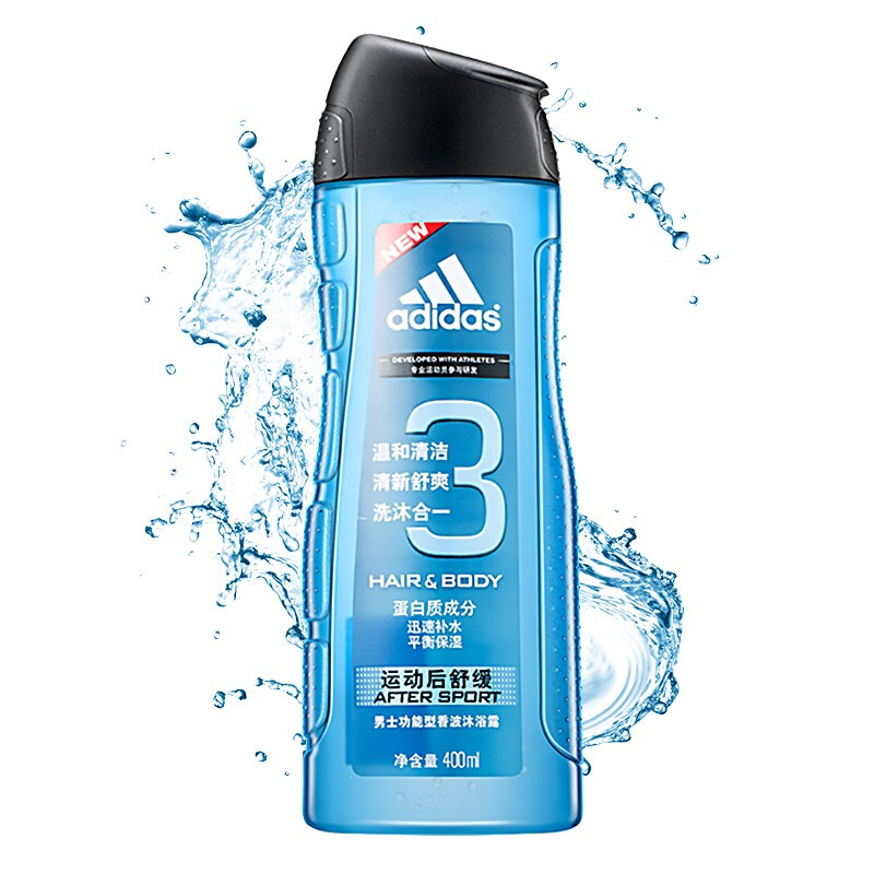 阿迪达斯(Adidas)男士洗护二合一运动后舒缓香波沐浴露400ml(单位:瓶)
