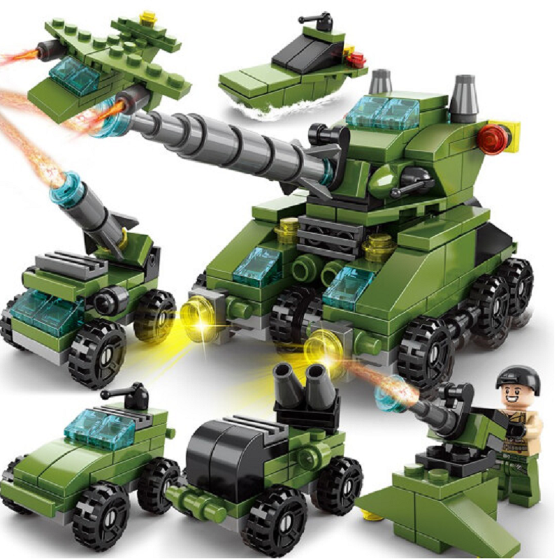奥本 战车玩具 拼装拼插模型军事坦克舰艇 6合1坦克突击队（仅供海南）（单位：组）