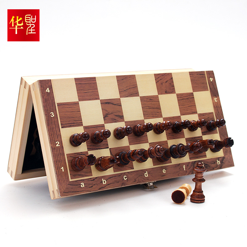 华圣W1102A国际象棋套装 磁性实木棋子实木象棋盘 W1102A折叠式桌面游戏棋(单位：盒)
