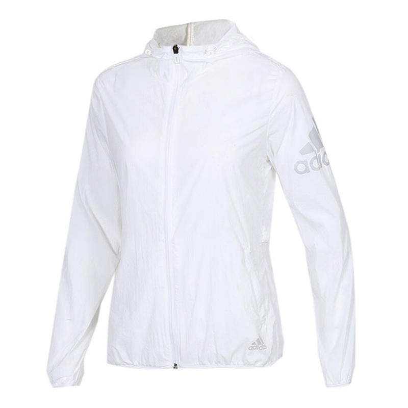 阿迪达斯 薄款女子健身连帽跑步夹克外套 DY8670 白色 S(160/84A)（件）