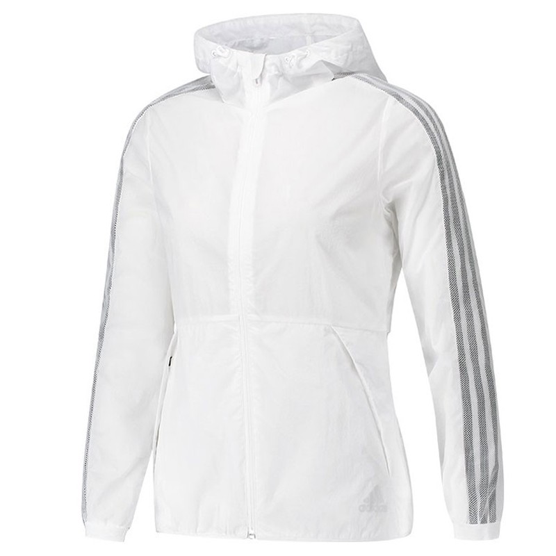 阿迪达斯 薄款女子健身连帽跑步夹克外套 DY8641 白色 M(165/88A)（件）