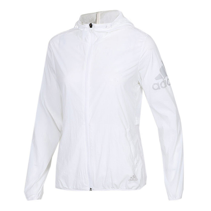 阿迪达斯 DY8670 薄款女子健身连帽跑步夹克外套白色 L (单位：件)