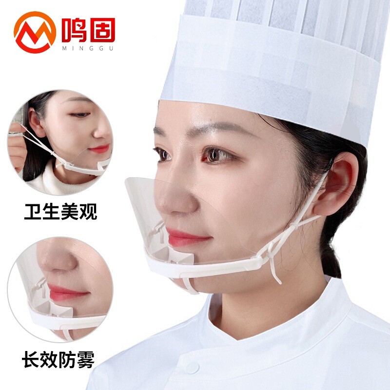 鸣固 透明口罩 厨房口罩 餐饮餐厅食堂卫生口罩 防飞沫防雾标准款*10个装（盒）