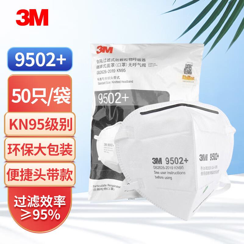 3MKN95防护口罩级防飞沫防尘防颗粒物粉尘自吸呼吸器/50只头戴9502+(盒)