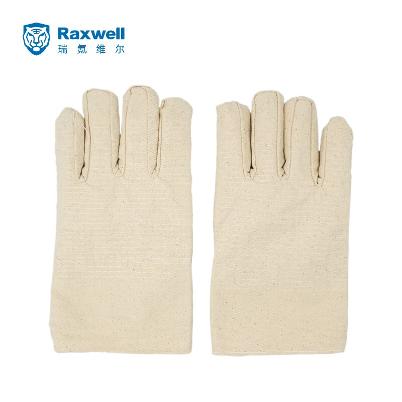 Raxwell RW2203 帆布手套劳保防护全衬32线4*4纯棉隔热耐磨 10副/袋（单位：袋）