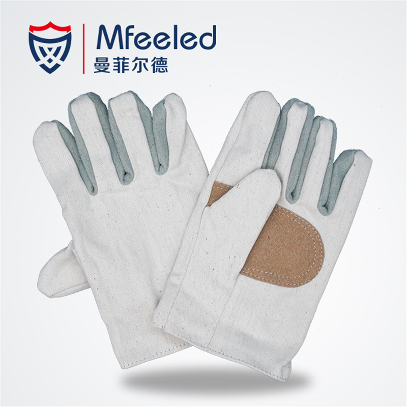 曼菲尔德/Mfeeled MS1-4 加皮铁路耐磨劳保帆布手套 10副/打(单位：打）