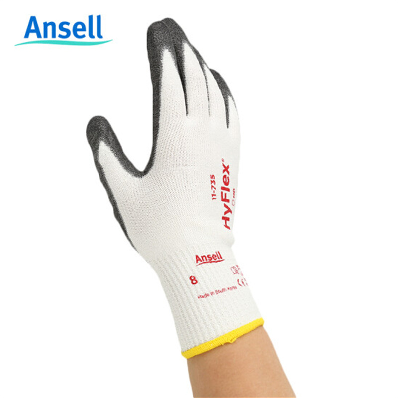安思尔（Ansell）11-735 5级防割手套 短款防切割浸渍PU机械性防护手套 耐磨耐油耐撕裂劳保手套（单位：副）