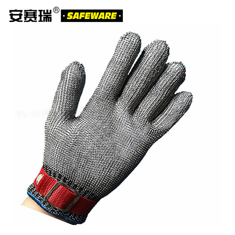 安赛瑞 10059 不锈钢丝防切割手套（单只装）短款 编织防割手套 电锯剪裁防护铁手套 M （只）