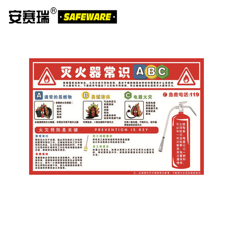 安赛瑞30402消防月安全教育挂图（灭火器常识）彩色(个)