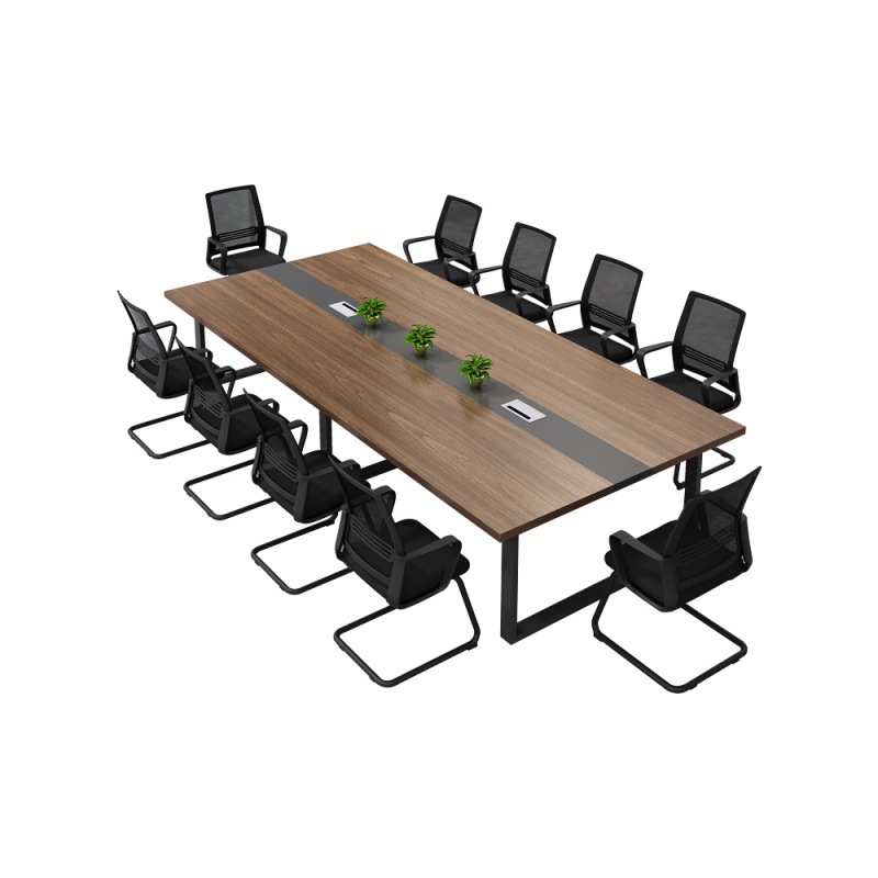 博采木质会议桌简约板式长条桌棕色+黑色 2200*1000*750mm(张)