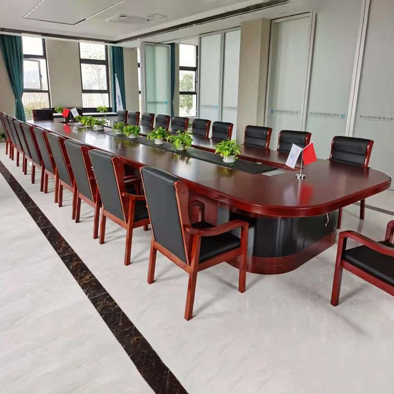 洛来宝大型会议桌多媒体会议台桌油漆椭圆形洽谈办公桌6米含20把扶手椅（套）