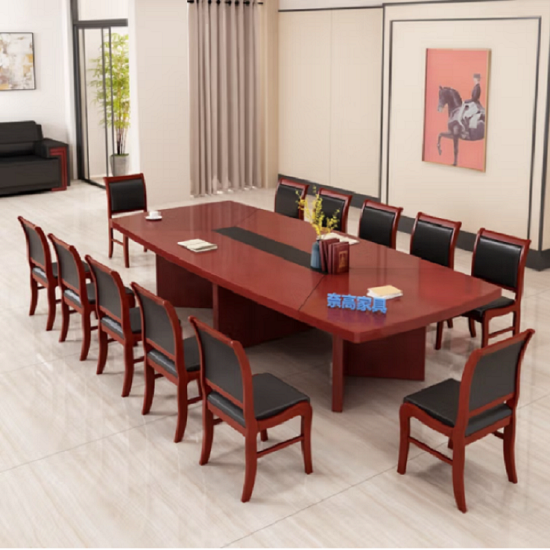 奈高（NAIGAO）会议桌贴实木皮洽谈桌椭圆条形桌3米含10把椅子会议桌样式颜色可选(单位：套)