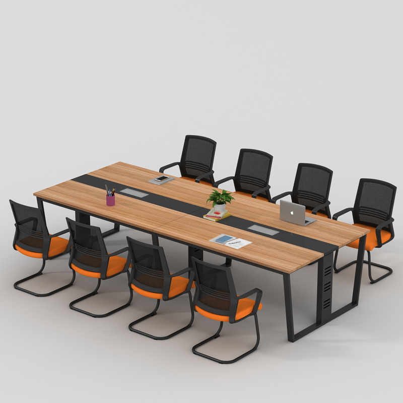 兰冉A-036板式简易会议桌长条桌椅组合1.8米会议桌+6把弓形椅（套）