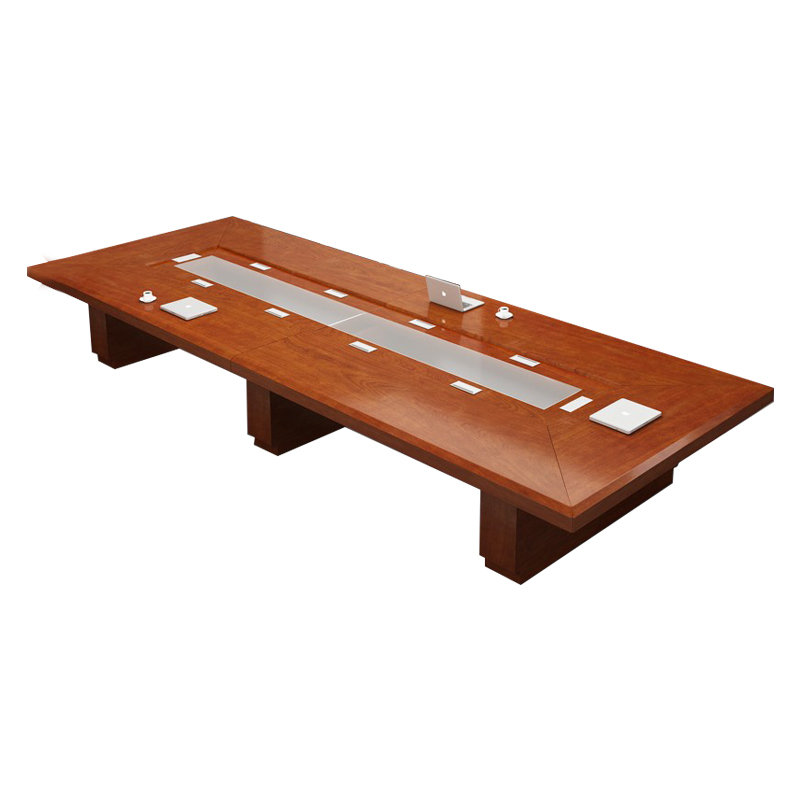 齐初QC-DHYZ-15会议桌长桌贴实木皮会议台洽谈桌接待条形简约现代板式桌可定制不含椅子红胡桃色450*160*75cm（张）