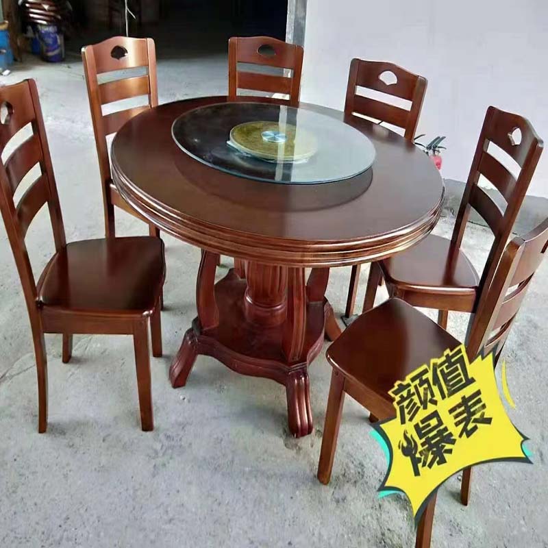慕帆 威赛星 实木圆形餐桌椅组合 1.2米单桌+转 1.2米+6椅+70cm转盘（套）